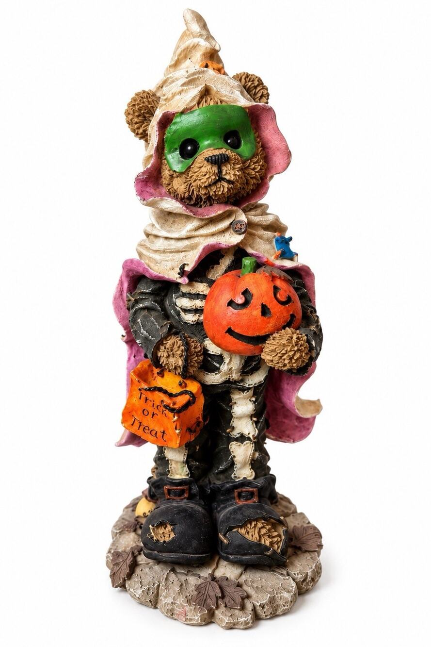 Vintage 8” Halloween Bear Figurine Skeleton Costume Pumpkin Trick or Treat